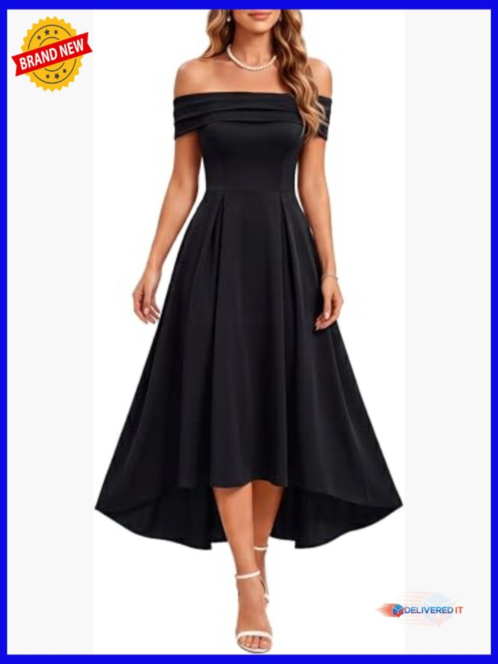 Off Shoulder High Low A Line Midi Cocktail Dress